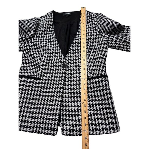 Express Houndstooth Wool Blend Blazer Jacket Black White Academia Womens 12 - Picture 7 of 14